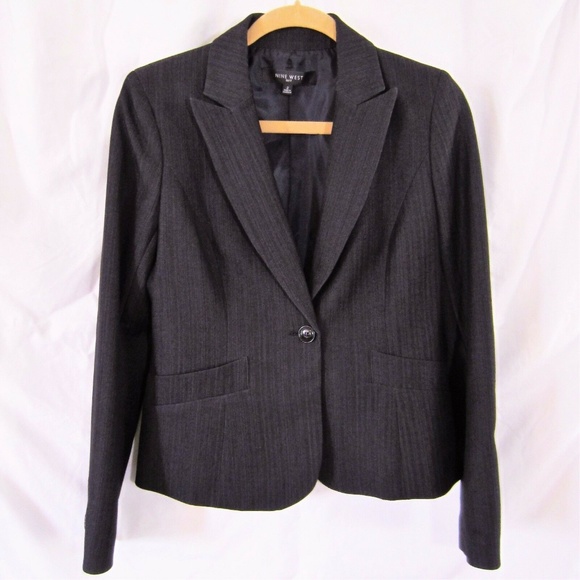 Nine West Suit Jacket Size 2 Stretch, Lined, One button gray black EUC - Picture 1 of 3